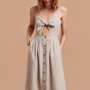 Wilfred Aritzia Adelia buttoned linen dress with front tie knot